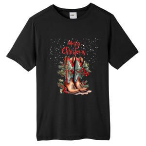 Western Cow Christmas And Cow Boots Gift Tall Fusion ChromaSoft Performance T-Shirt