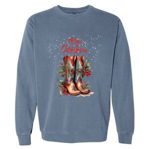 Western Cow Christmas And Cow Boots Gift Garment-Dyed Sweatshirt