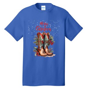 Western Cow Christmas And Cow Boots Gift Tall T-Shirt