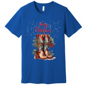 Western Cow Christmas And Cow Boots Gift Premium T-Shirt