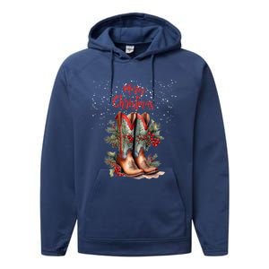 Western Cow Christmas And Cow Boots Gift Performance Fleece Hoodie