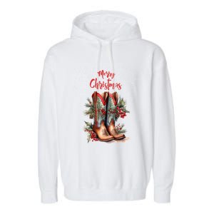 Western Cow Christmas And Cow Boots Gift Garment-Dyed Fleece Hoodie