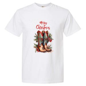 Western Cow Christmas And Cow Boots Gift Garment-Dyed Heavyweight T-Shirt