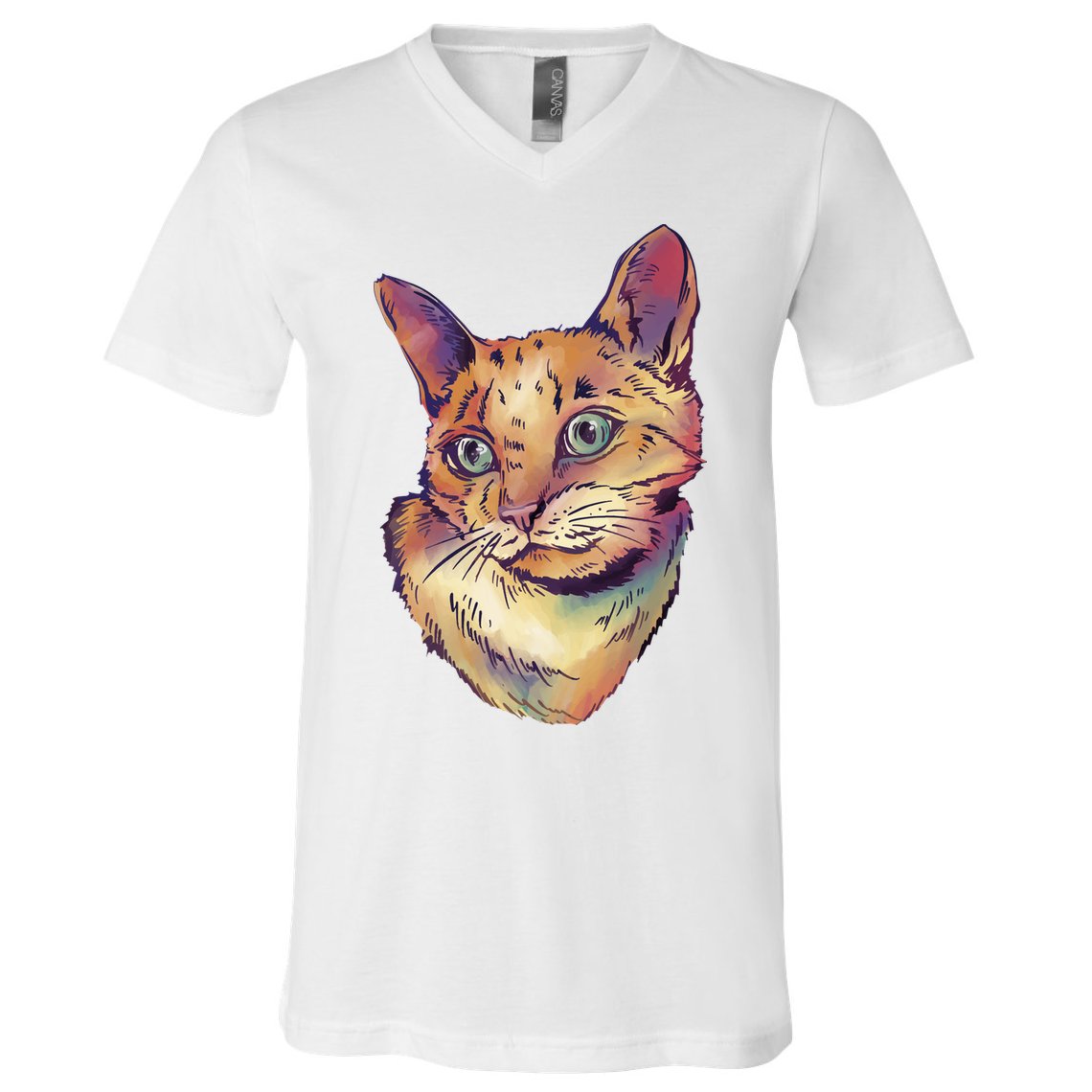Watercolor Cute Cat V-Neck T-Shirt