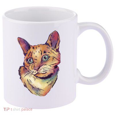 Watercolor Cute Cat 11oz C Handle Ceramic Mug
