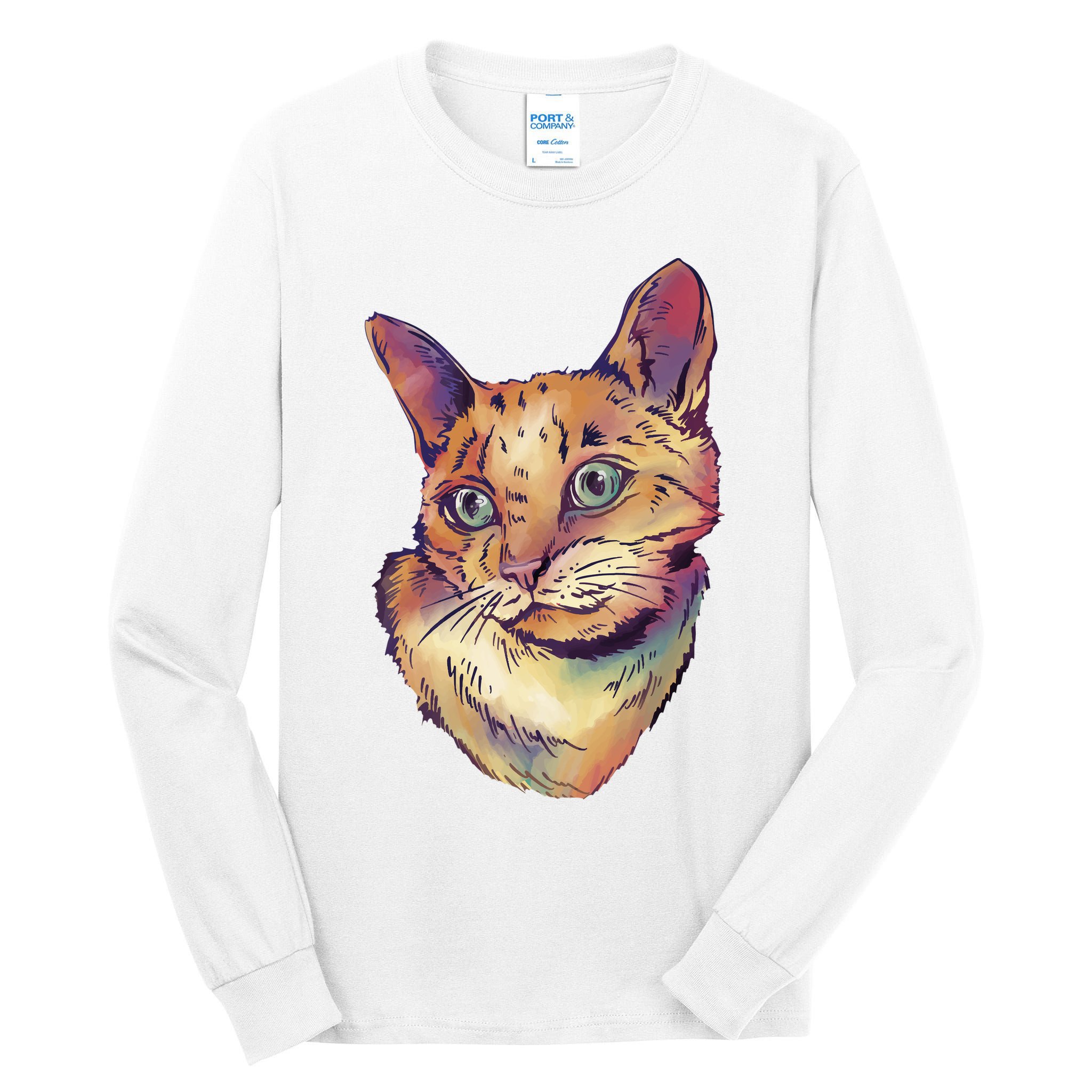 Watercolor Cute Cat Tall Long Sleeve T-Shirt