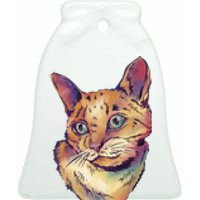 Watercolor Cute Cat Ceramic Bell Ornament