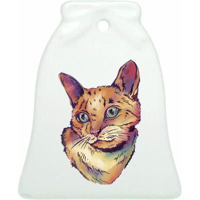 Watercolor Cute Cat Ceramic Bell Ornament