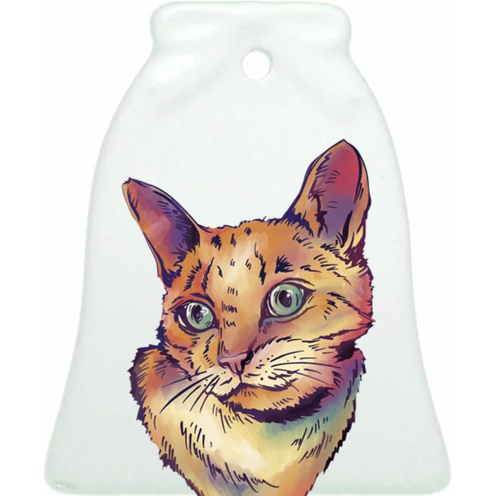 Watercolor Cute Cat Ceramic Bell Ornament