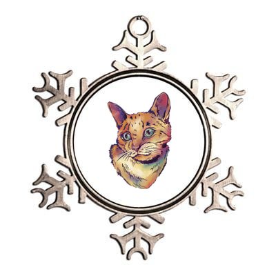 Watercolor Cute Cat Metallic Star Ornament