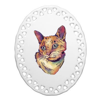 Watercolor Cute Cat Ceramic Oval Ornament