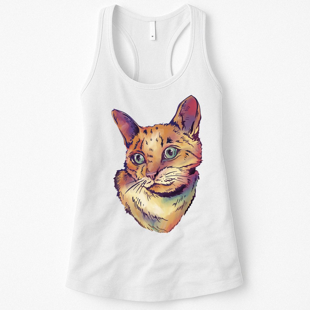 Watercolor Cute Cat Womens Tank Top