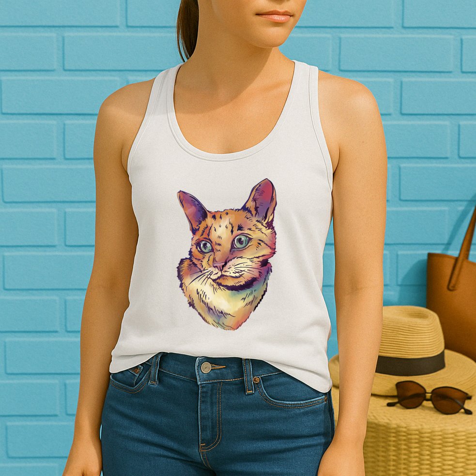 Watercolor Cute Cat Womens Tank Top