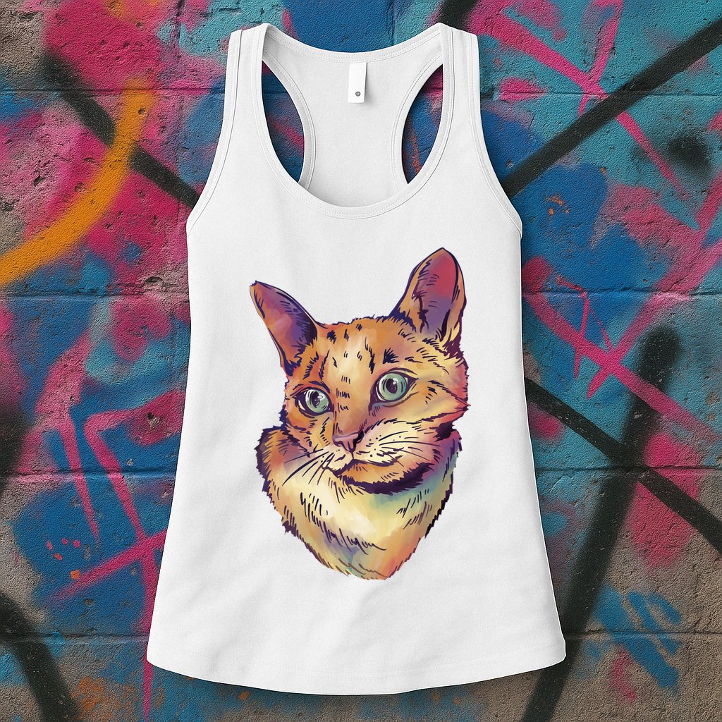 Watercolor Cute Cat Womens Tank Top