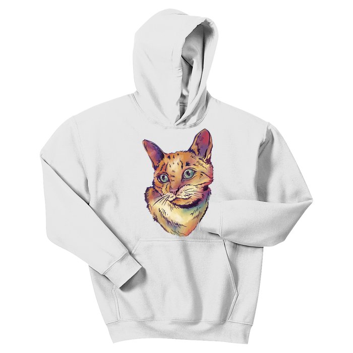 Watercolor Cute Cat Kids Hoodie