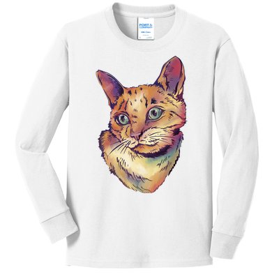 Watercolor Cute Cat Kids Long Sleeve Shirt