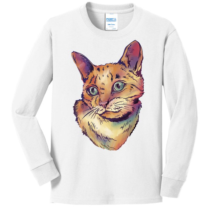 Watercolor Cute Cat Kids Long Sleeve Shirt