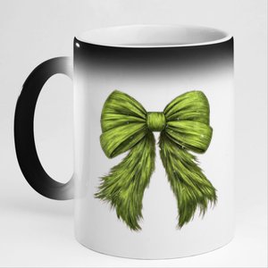 Women Cute Coquette Bow Green Christmas Xmas Gift 11oz Black Color Changing Mug