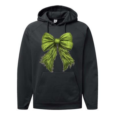 Women Cute Coquette Bow Green Christmas Xmas Gift Performance Fleece Hoodie