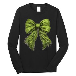 Women Cute Coquette Bow Green Christmas Xmas Gift Long Sleeve Shirt