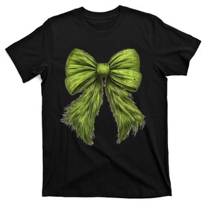 Women Cute Coquette Bow Green Christmas Xmas Gift T-Shirt