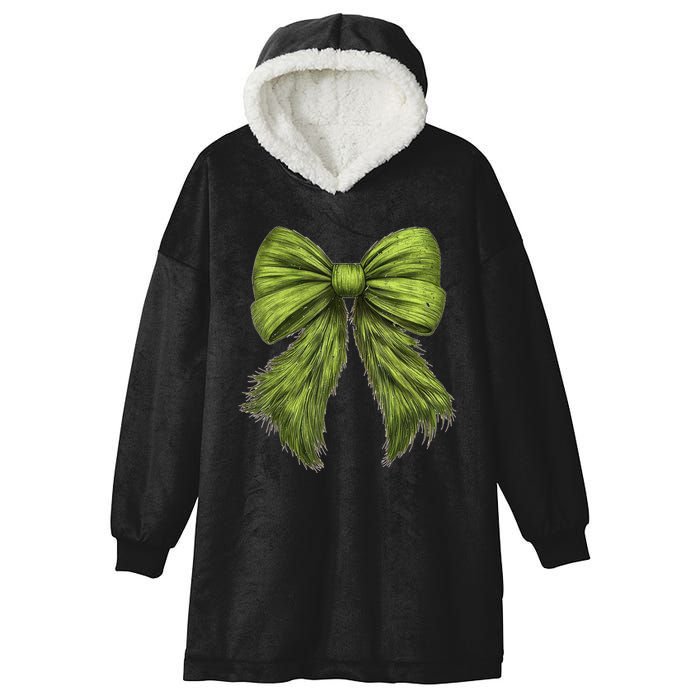 Women Cute Coquette Bow Green Christmas Xmas Gift Hooded Wearable Blanket