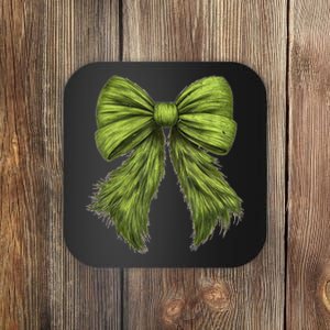 Women Cute Coquette Bow Green Christmas Xmas Gift Coaster