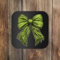 Women Cute Coquette Bow Green Christmas Xmas Gift Coaster