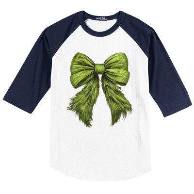 Women Cute Coquette Bow Green Christmas Xmas Gift Baseball Sleeve Shirt