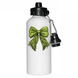 Women Cute Coquette Bow Green Christmas Xmas Gift Aluminum Water Bottle