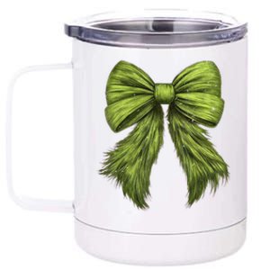 Women Cute Coquette Bow Green Christmas Xmas Gift 12 oz Stainless Steel Tumbler Cup