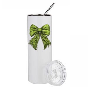 Women Cute Coquette Bow Green Christmas Xmas Gift Stainless Steel Tumbler