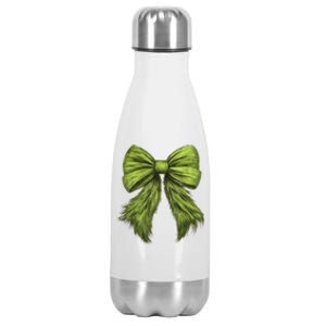 Women Cute Coquette Bow Green Christmas Xmas Gift Stainless Steel Insulated Water Bottle