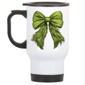 Women Cute Coquette Bow Green Christmas Xmas Gift Stainless Steel Travel Mug