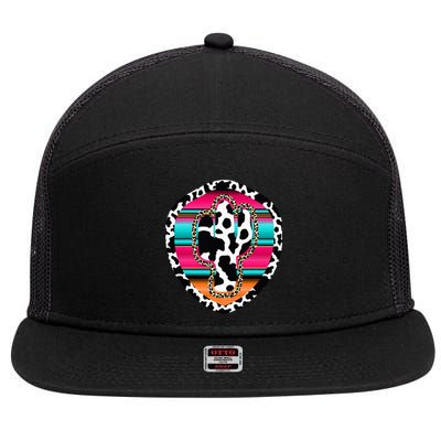 Western Cow Cactus Leopard Cheetha Serape Turquoise Pink 7 Panel Mesh Trucker Snapback Hat