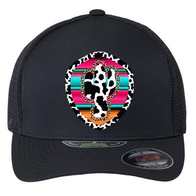 Western Cow Cactus Leopard Cheetha Serape Turquoise Pink Flexfit Unipanel Trucker Cap