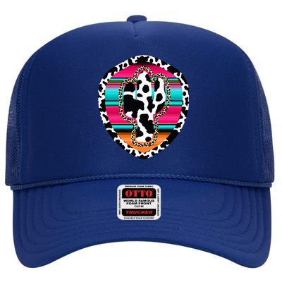 Western Cow Cactus Leopard Cheetha Serape Turquoise Pink High Crown Mesh Back Trucker Hat