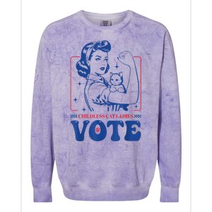 Woman Childless Cat Ladies Vote Retro Election 2024 Usa Gift Colorblast Crewneck Sweatshirt