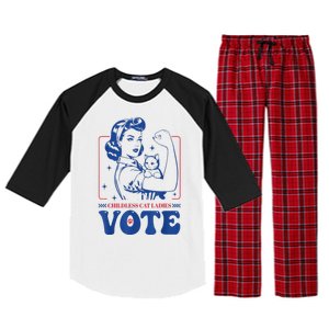 Woman Childless Cat Ladies Vote Retro Election 2024 Usa Gift Raglan Sleeve Pajama Set