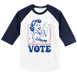 Woman Childless Cat Ladies Vote Retro Election 2024 Usa Gift Baseball Sleeve Shirt