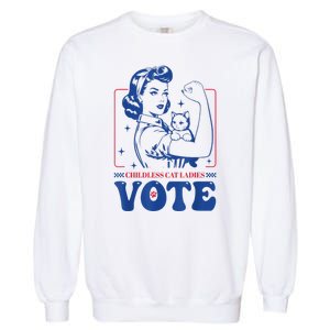 Woman Childless Cat Ladies Vote Retro Election 2024 Usa Gift Garment-Dyed Sweatshirt