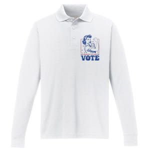 Woman Childless Cat Ladies Vote Retro Election 2024 Usa Gift Performance Long Sleeve Polo