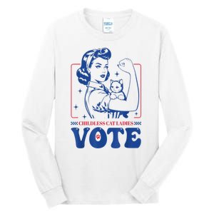 Woman Childless Cat Ladies Vote Retro Election 2024 Usa Gift Tall Long Sleeve T-Shirt