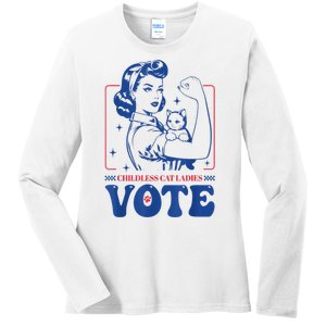 Woman Childless Cat Ladies Vote Retro Election 2024 Usa Gift Ladies Long Sleeve Shirt