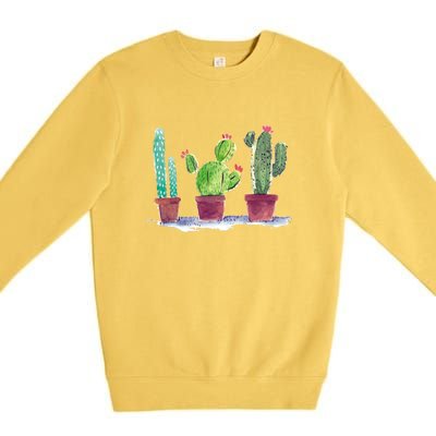 Watercolor Cacti Cactus Classic Premium Crewneck Sweatshirt