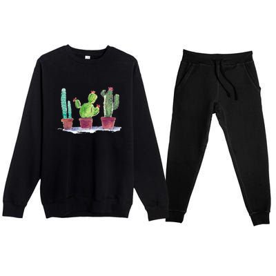 Watercolor Cacti Cactus Classic Premium Crewneck Sweatsuit Set