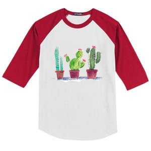 Watercolor Cacti Cactus Classic Kids Colorblock Raglan Jersey