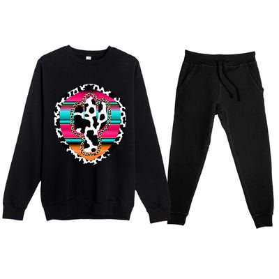 Western Cow Cactus Leopard Cheetha Serape Turquoise Pink Premium Crewneck Sweatsuit Set