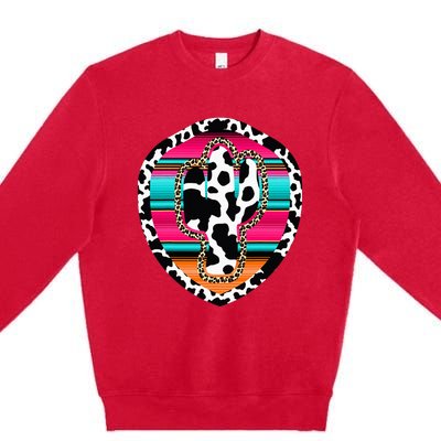 Western Cow Cactus Leopard Cheetha Serape Turquoise Pink Premium Crewneck Sweatshirt