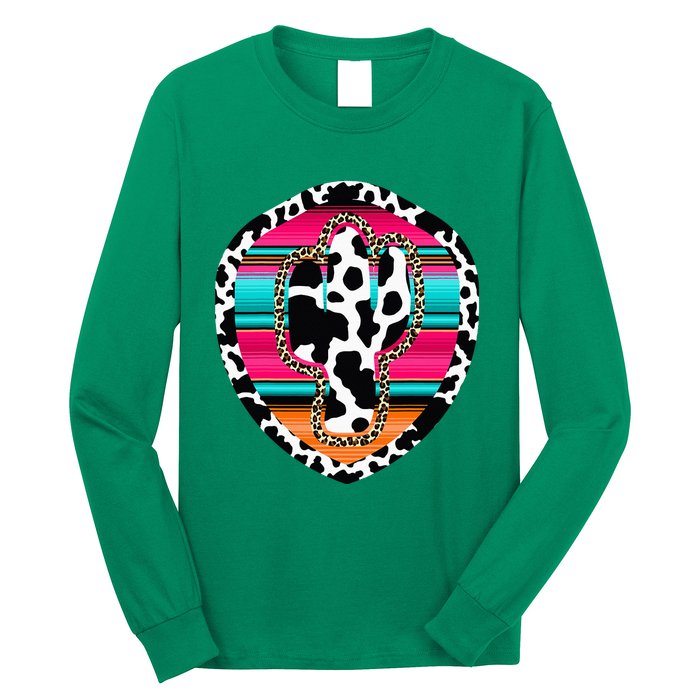 Western Cow Cactus Leopard Cheetha Serape Turquoise Pink Long Sleeve Shirt